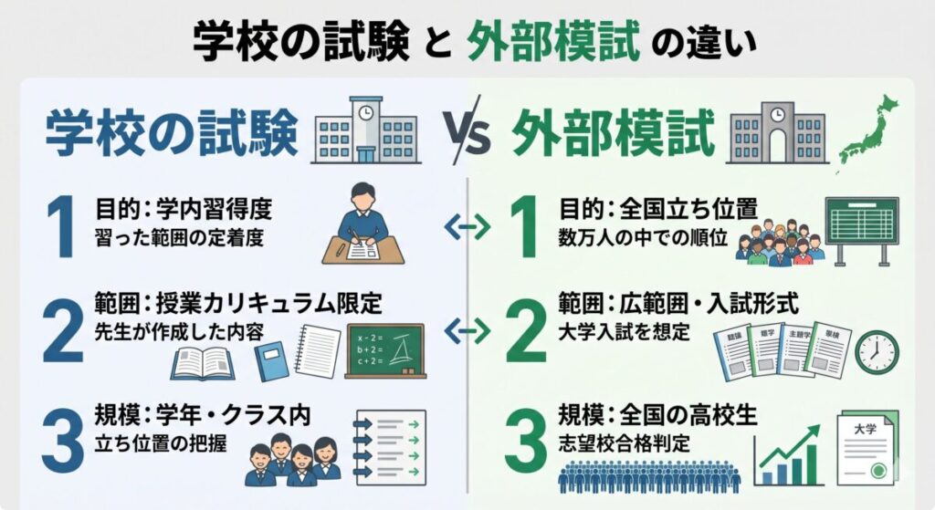学校の試験と外部模試