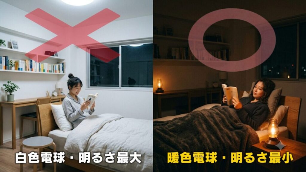 寝る前は部屋を暖色・暗めにする